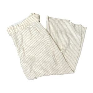 Lane Bryant Pinstriped Wide Leg Cream Tan Linen Blend Wide Leg Pants Womens 20R